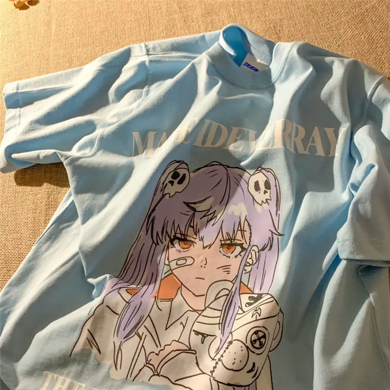 Oversize Made Ideverray Anime T Shirt for Everyday Wear Sky