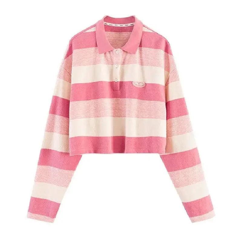 Oversize Polo Neck Striped Sweatshirt for Everyday Wear