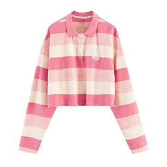Oversize Polo Neck Striped Sweatshirt for Everyday Wear