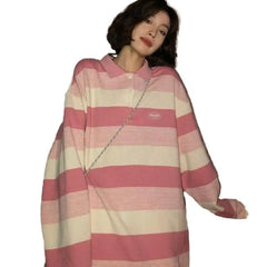 Oversize Polo Neck Striped Sweatshirt for Everyday Wear