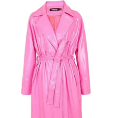 Oversize Shiny Patent Trench Coat - Pink / XS