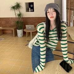 Oversize Stripe Long Sleeve V-Neck Knitted Sweater