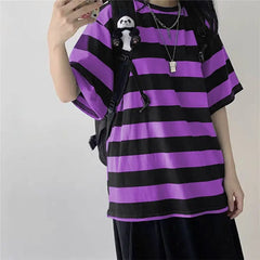 Oversize Striped Colors Long Sleeve T Shirt Purple / M
