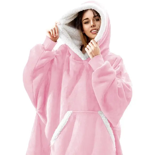 Oversize Warm Blanket Hoodie - Pink / One Size - hoodie