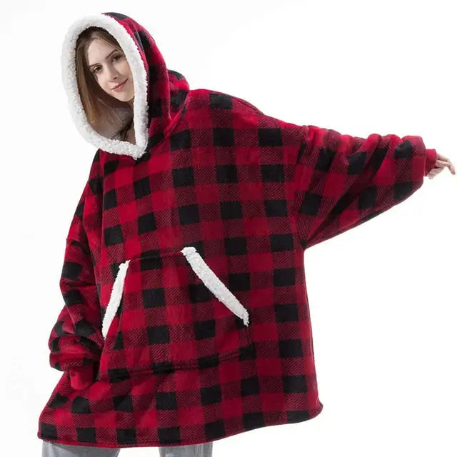 Oversize Warm Blanket Hoodie - Plaid / One Size - hoodie