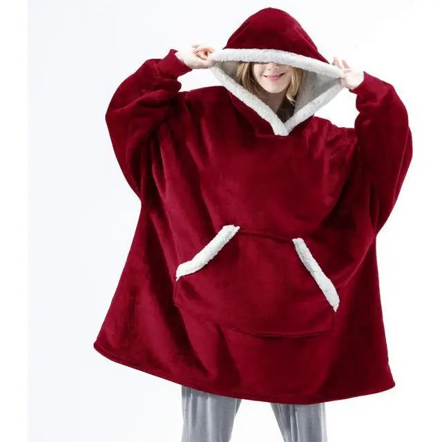 Oversize Warm Blanket Hoodie - Red / One Size - hoodie