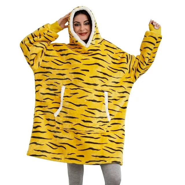 Oversize Warm Blanket Hoodie - tiger / One Size - hoodie