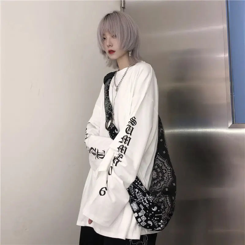 Oversize with gothic print sweatshirt - Gray / S