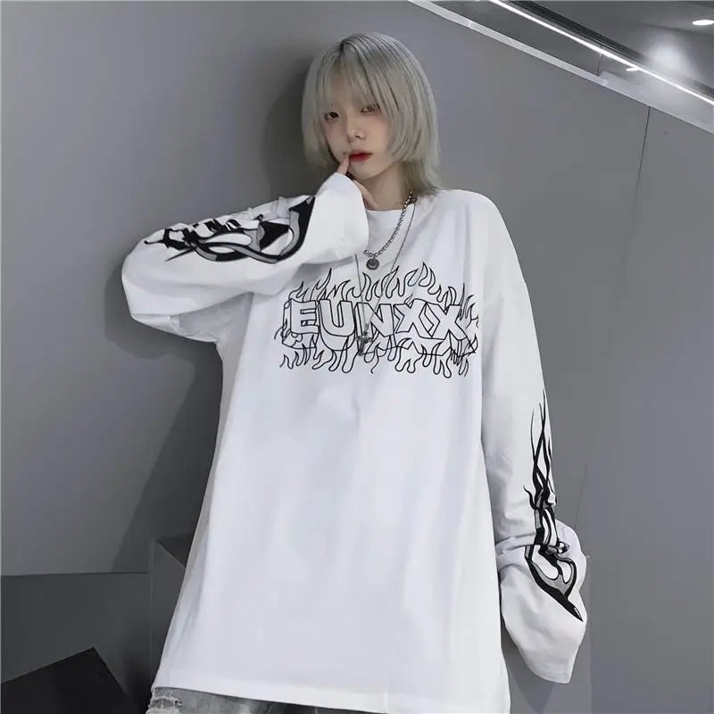 Oversize with gothic print sweatshirt - White / S