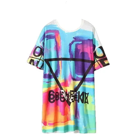 Oversize Women Shirt Psychedelic Colors Short Sleeve Loose