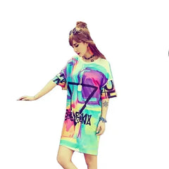 Oversize Women Shirt Psychedelic Colors Short Sleeve Loose