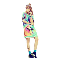 Oversize Women Shirt Psychedelic Colors Short Sleeve Loose