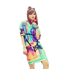 Oversize Women Shirt Psychedelic Colors Short Sleeve Loose
