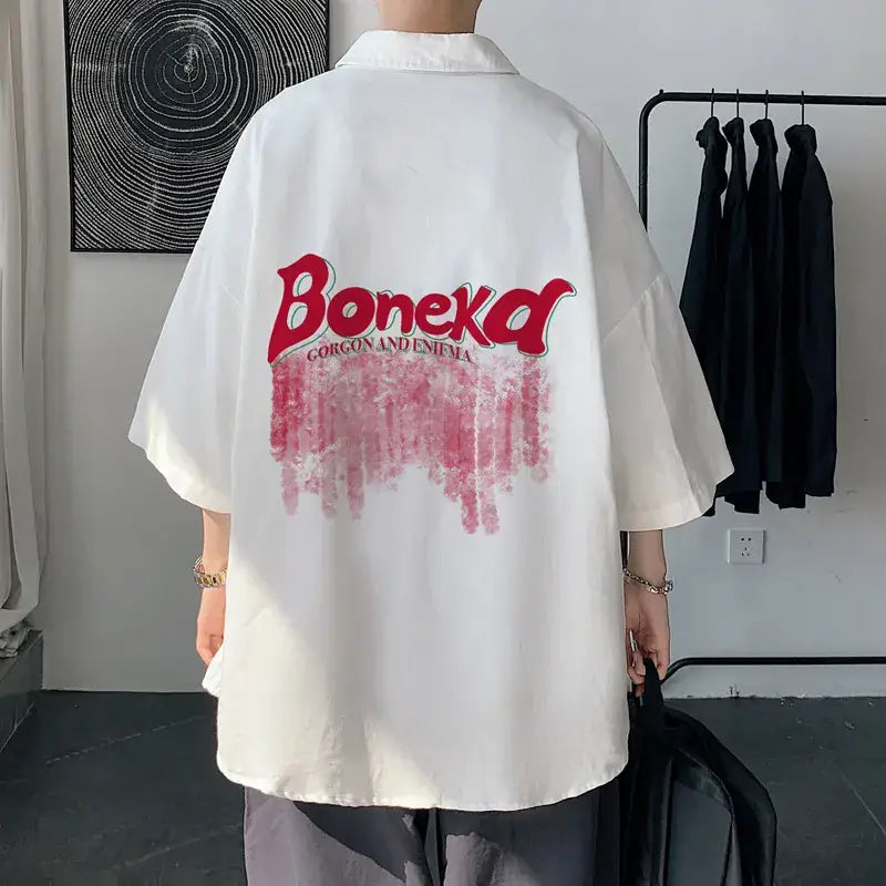 Oversized Button Half Sleeve Shirt with Turn Down Collar