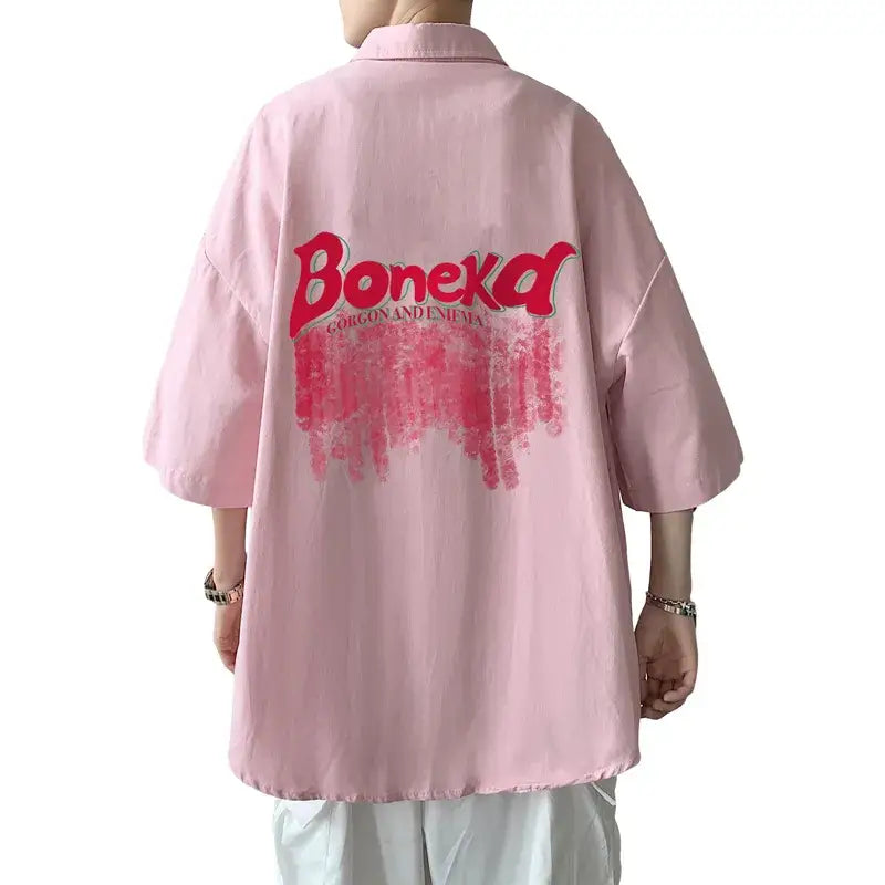 Oversized Button Half Sleeve Shirt with Turn Down Collar