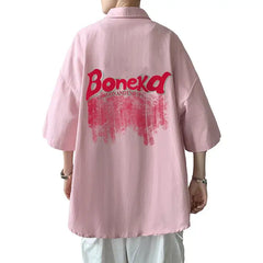 Oversized Button Half Sleeve Shirt with Turn Down Collar