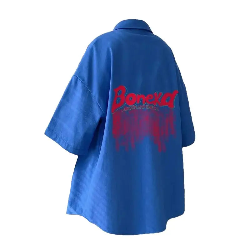 Oversized Button Half Sleeve Shirt with Turn Down Collar