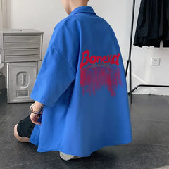 Oversized Button Half Sleeve Shirt with Turn Down Collar