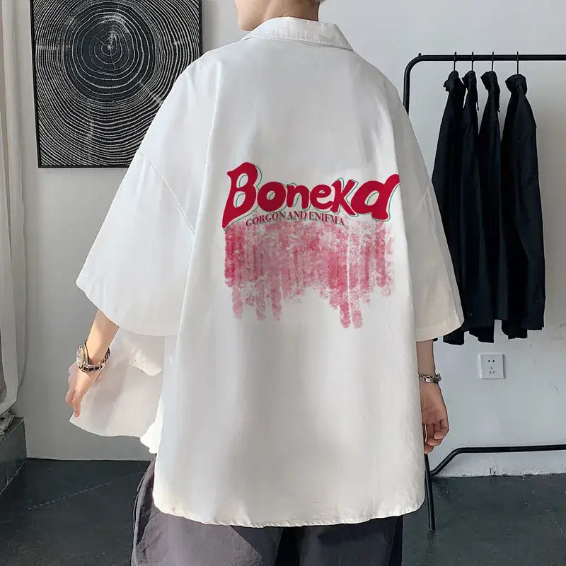 Oversized Button Half Sleeve Shirt with Turn Down Collar