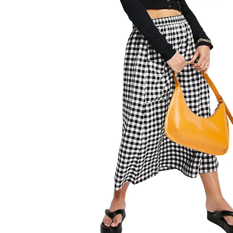 Oversized C Heckered Long Skirt High Waist 42.5 Inches