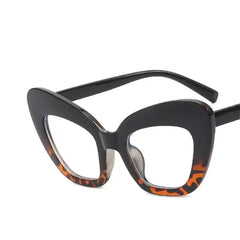 Oversized Cat Eye Clear Glasses - Black Leopard