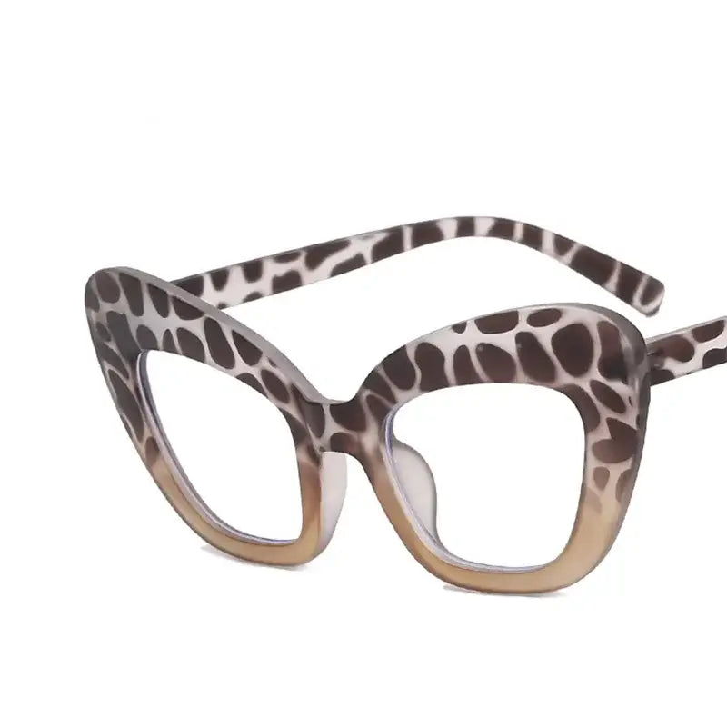 Oversized Cat Eye Clear Glasses - Brown Beige