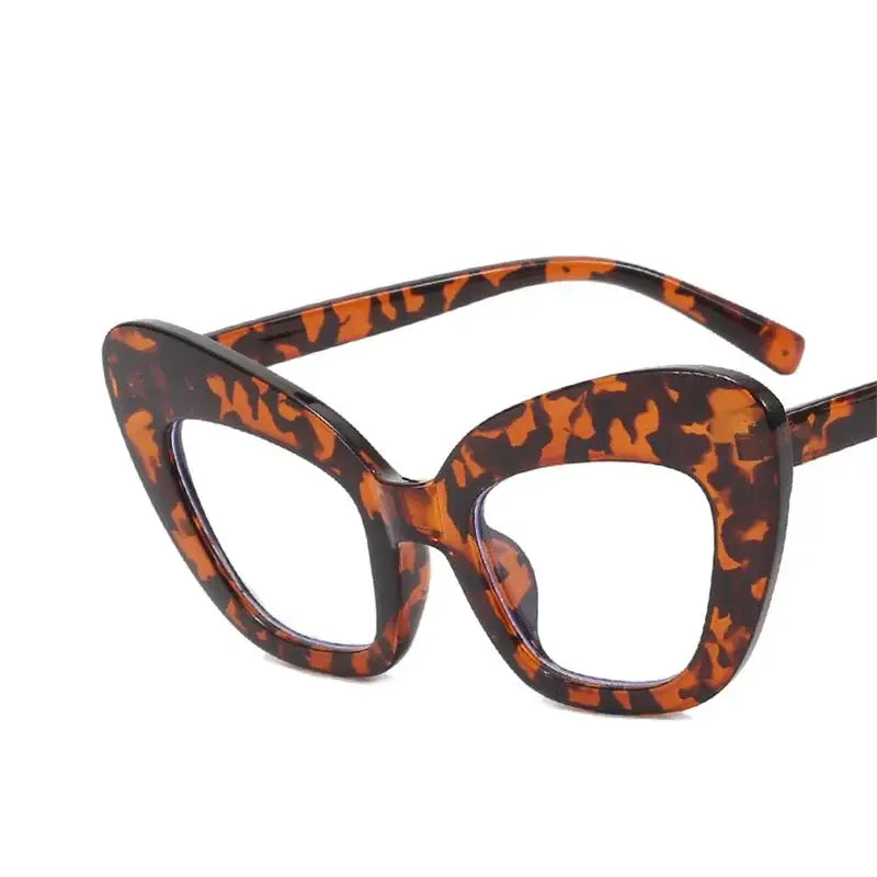Oversized Cat Eye Clear Glasses - Leopard