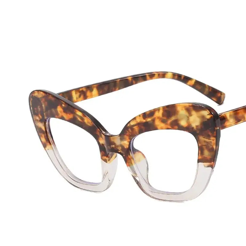Oversized Cat Eye Clear Glasses - Leopard