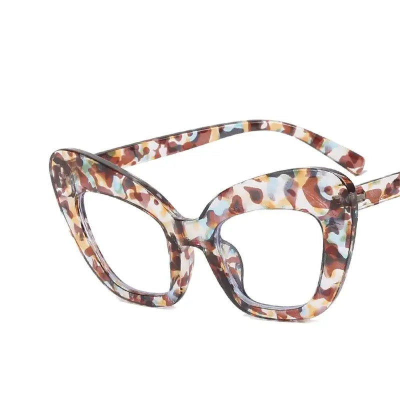 Oversized Cat Eye Vintage Clear Glasses Brown White