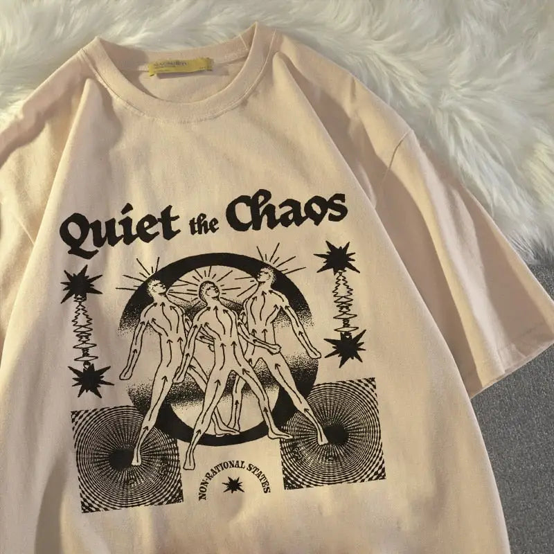 Oversized Cotton Chaos Printed Aesthetic T Shirt Beige / S
