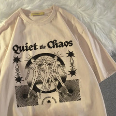 Oversized Cotton Chaos Printed Aesthetic T Shirt Beige / S