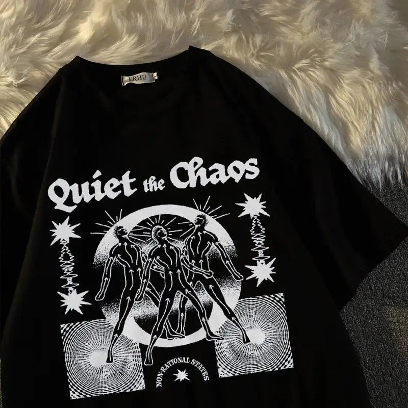 Oversized Cotton Chaos Printed Aesthetic T Shirt Black / S