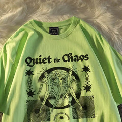 Oversized Cotton Chaos Printed Aesthetic T Shirt Green / S