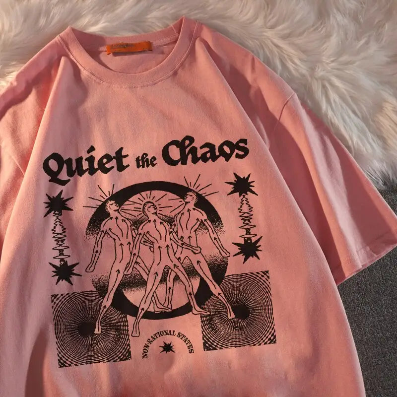 Oversized Cotton Chaos Printed Aesthetic T Shirt Pink / S