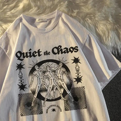 Oversized Cotton Chaos Printed Aesthetic T Shirt White / S