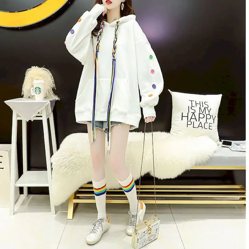 Oversized Embellished Hoodies with Colorful Buttons