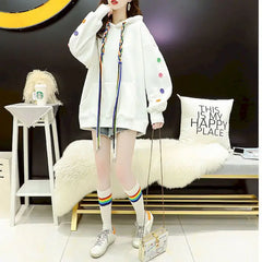 Oversized Embellished Hoodies with Colorful Buttons