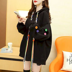 Oversized Embellished Hoodies with Colorful Buttons