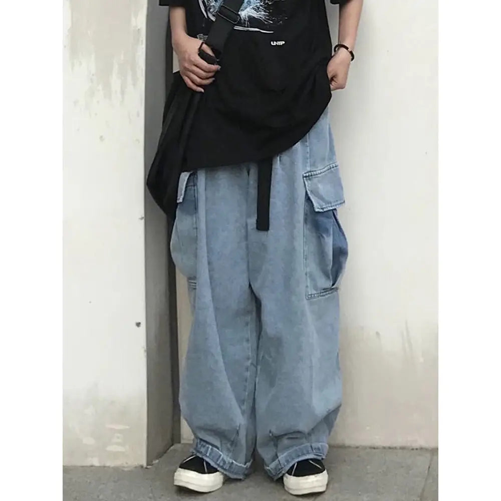 Oversized Flap Pocket Baggy Cargo Pants Black or Blue / S