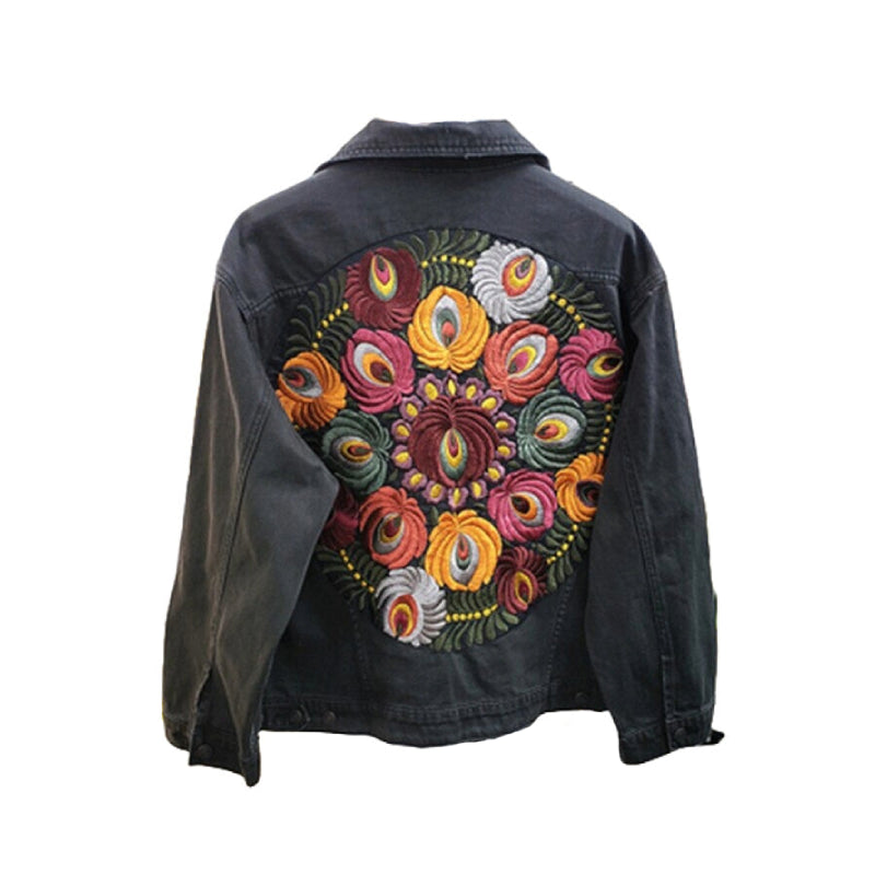 Oversized Floral Embroidered Denim Jacket