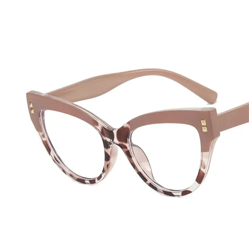 Oversized Frame Clear Cat Eye Glasses - Beige