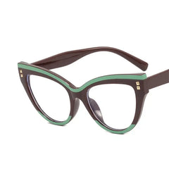 Oversized Frame Clear Cat Eye Glasses - Green