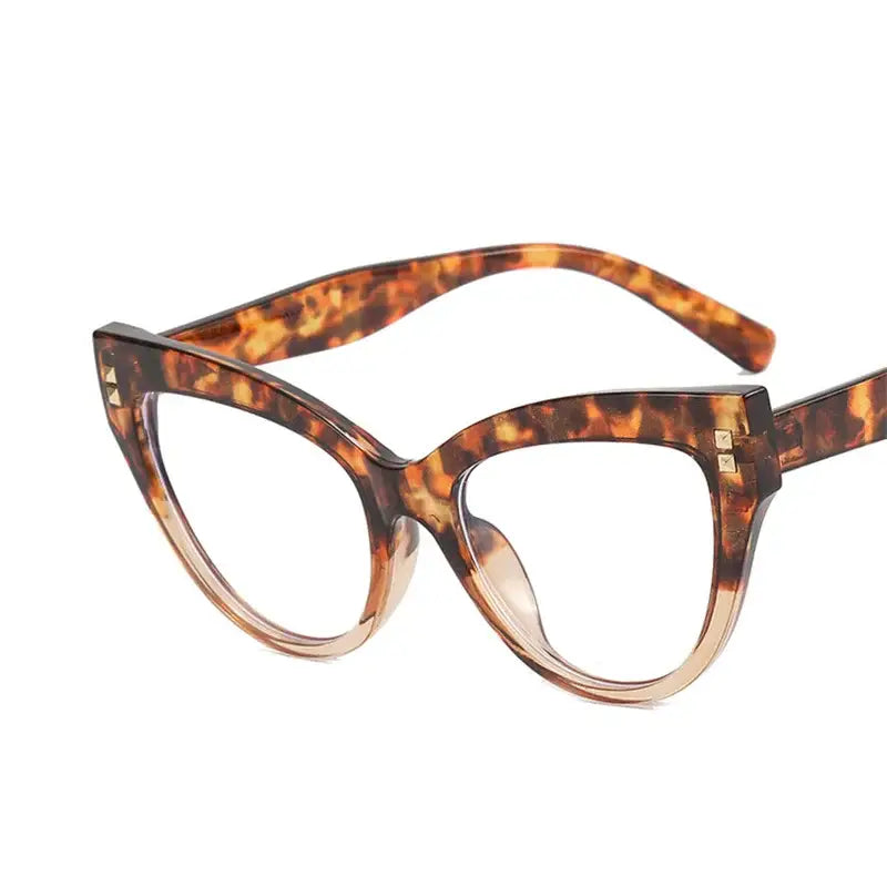 Oversized Frame Clear Cat Eye Glasses - Leopard