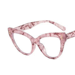 Oversized Frame Clear Cat Eye Glasses - PinkFloral