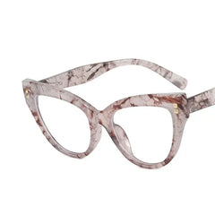 Oversized Frame Clear Cat Eye Glasses - WhiteFloral