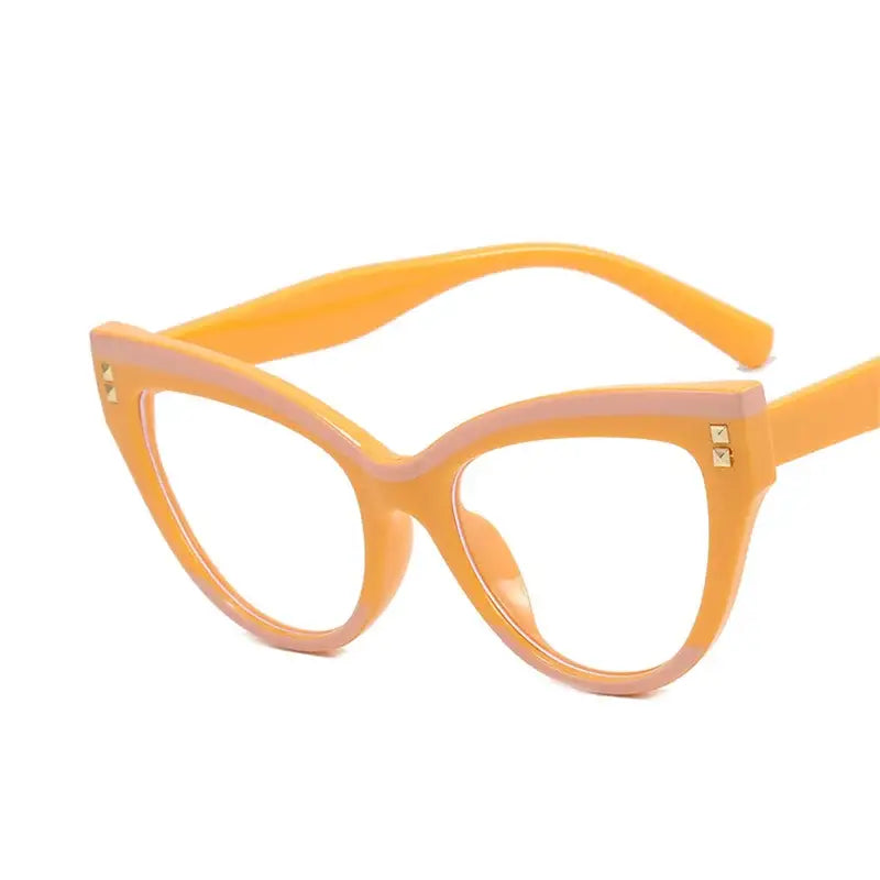 Oversized Frame Clear Cat Eye Glasses - Yellow