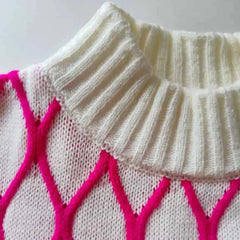 Oversized Green Plaid Sweater Half Turtleneck Knit Top