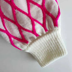 Oversized Green Plaid Sweater Half Turtleneck Knit Top