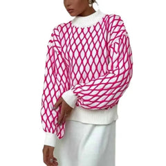 Oversized Green Plaid Sweater Half Turtleneck Knit Top Rose