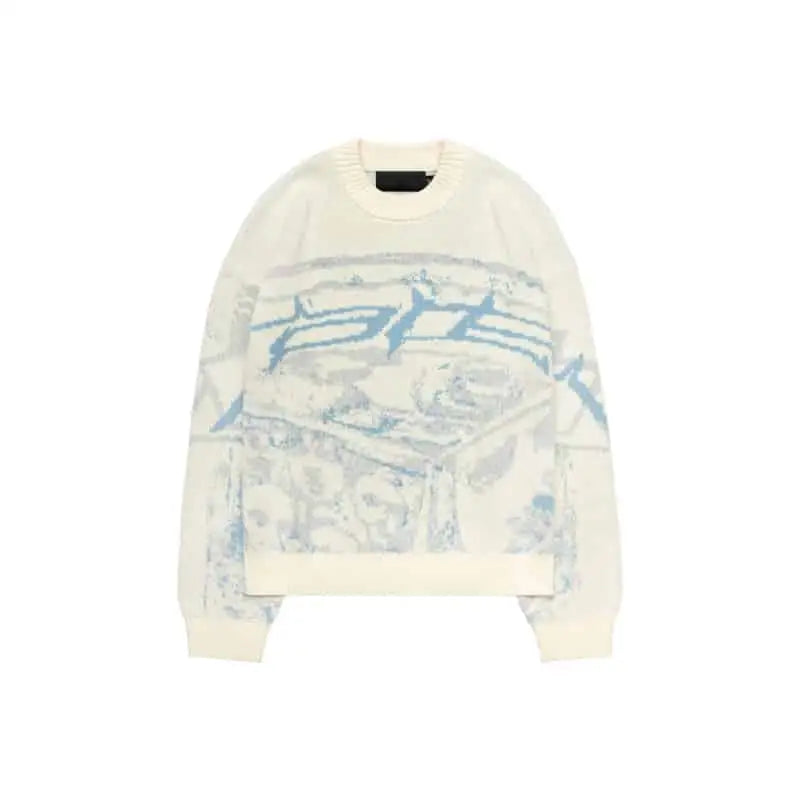 Oversized Harajuku O Neck Knitwear Sweatshirt White Blue / M